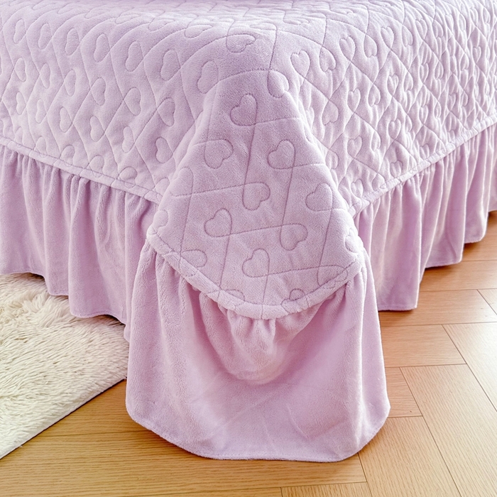 91家纺网 家纺一手货源 找家纺 金绣美居 2025新款加厚牛奶绒韩版床盖款绣花手工花保暖四件套-白茶 紫色