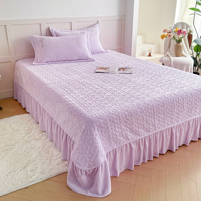 91家纺网 家纺一手货源 找家纺 金绣美居 2025新款加厚牛奶绒韩版床盖款绣花手工花保暖四件套-白茶 紫色