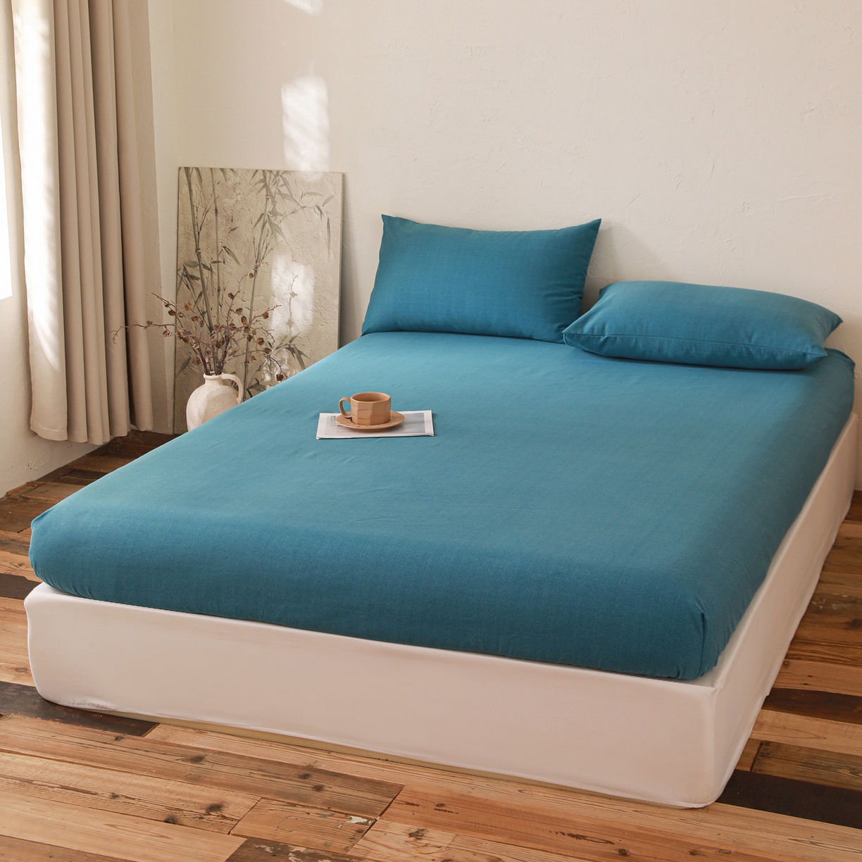 91家纺网 家纺一手货源 找家纺 小叮当家纺仓储工厂店 (买家秀 爆款花型 不断货)2025新款良品磨毛单床笠床笠单件 肌理蓝