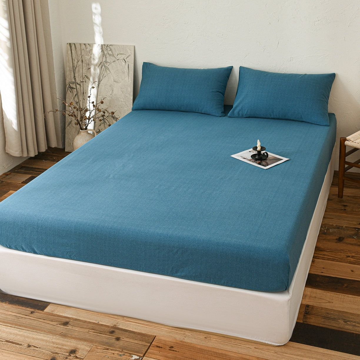 91家纺网 家纺一手货源 找家纺 小叮当家纺仓储工厂店 (买家秀 爆款花型 不断货)2025新款良品磨毛单床笠床笠单件 肌理蓝