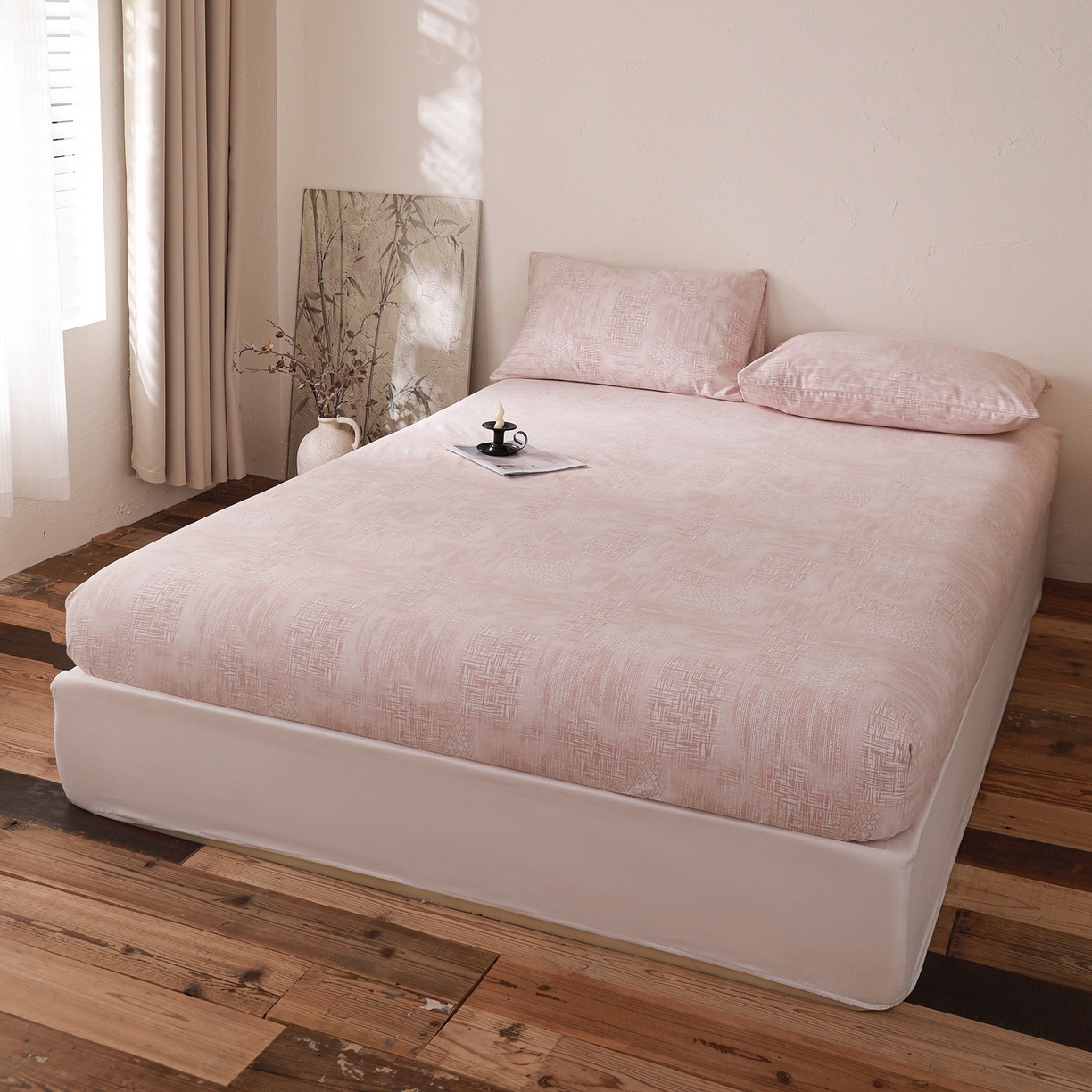 91家纺网 家纺一手货源 找家纺 小叮当家纺仓储工厂店 (买家秀 爆款花型 不断货)2025新款良品磨毛单床笠床笠单件 雾影粉