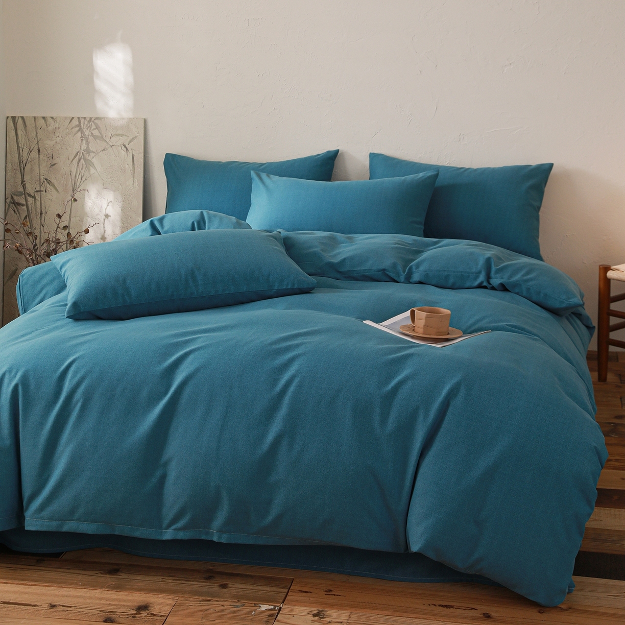 91家纺网 家纺一手货源 找家纺 小叮当家纺仓储工厂店 (买家秀 爆款花型 不断货)2025秋冬新款亲肤舒适良品磨毛四件套 肌理蓝