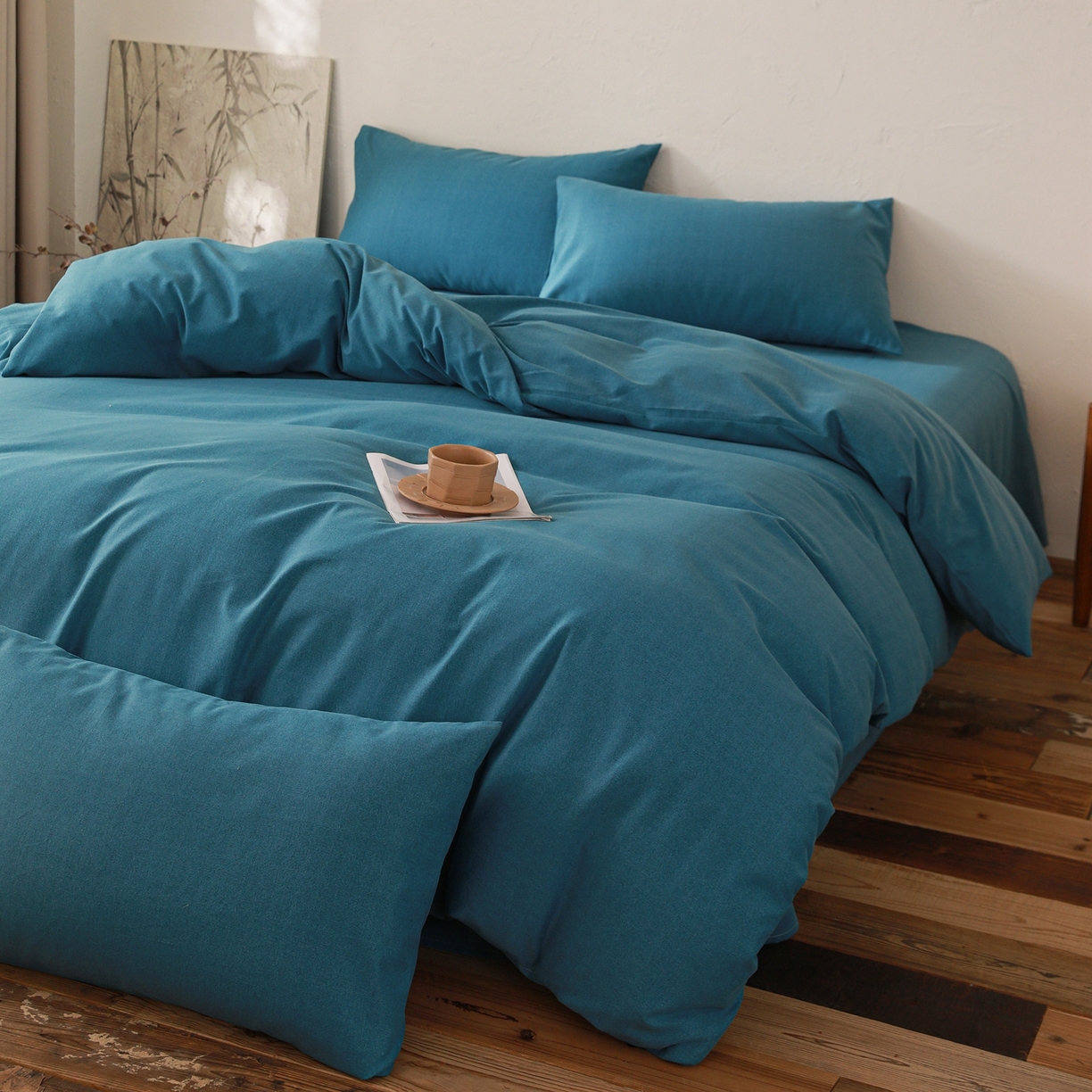 91家纺网 家纺一手货源 找家纺 小叮当家纺仓储工厂店 (买家秀 爆款花型 不断货)2025秋冬新款亲肤舒适良品磨毛四件套 肌理蓝