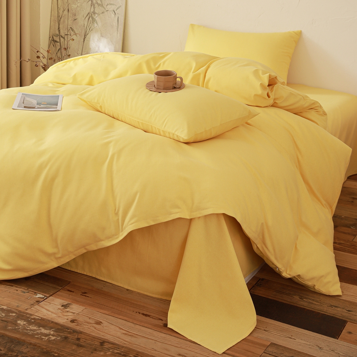 91家纺网 家纺一手货源 找家纺 小叮当家纺仓储工厂店 (买家秀 爆款花型 不断货)2025秋冬新款亲肤舒适良品磨毛四件套 肌理黄