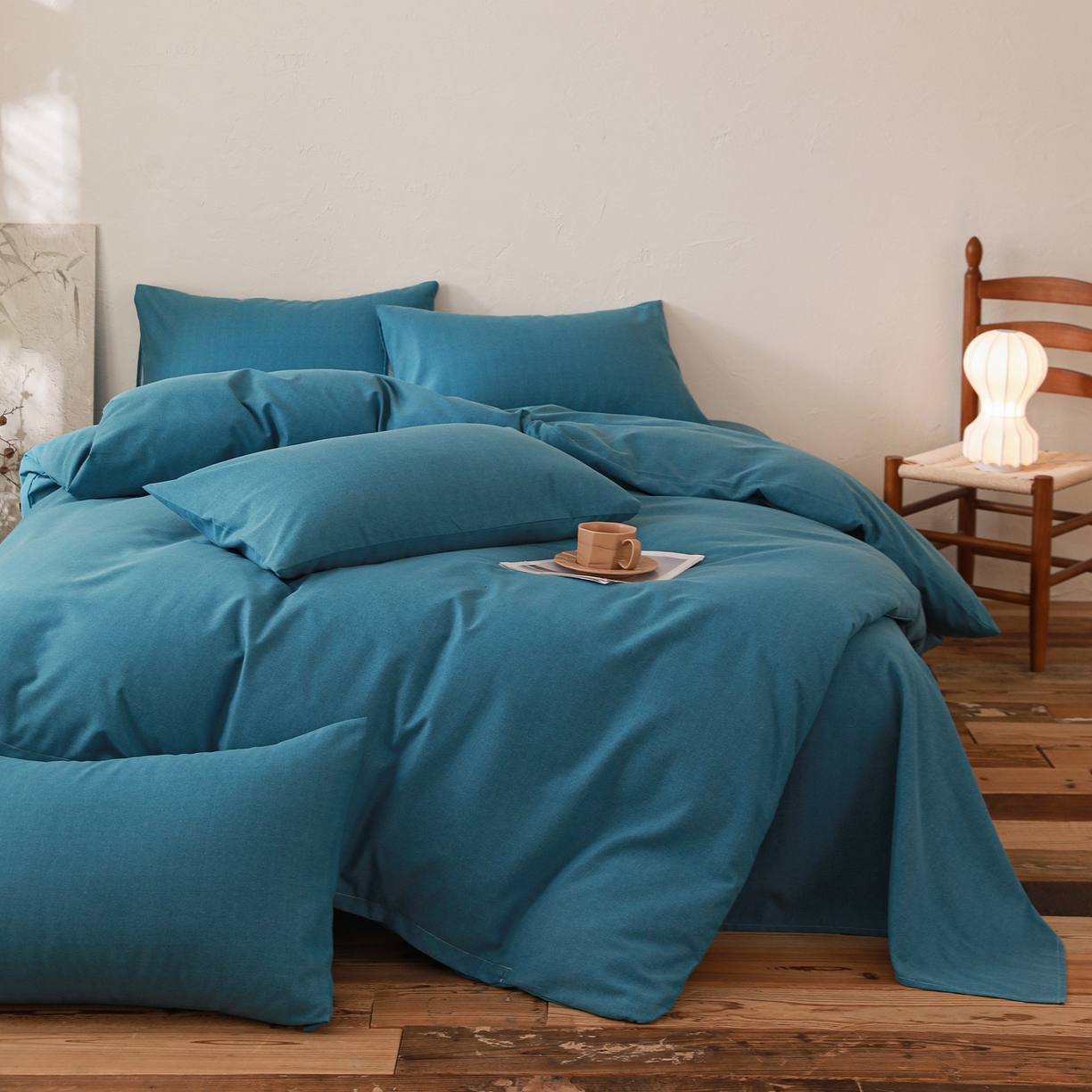 91家纺网 家纺一手货源 找家纺 小叮当家纺仓储工厂店 (买家秀 爆款花型 不断货)2025秋冬新款亲肤舒适良品磨毛四件套 肌理蓝