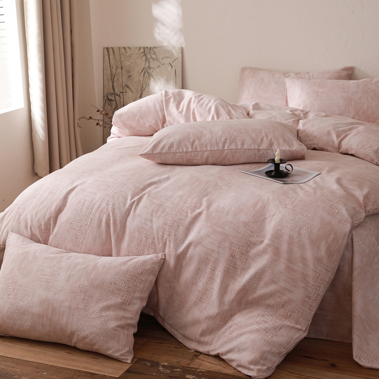 91家纺网 家纺一手货源 找家纺 小叮当家纺仓储工厂店 (买家秀 爆款花型 不断货)2025秋冬新款亲肤舒适良品磨毛四件套 雾影粉