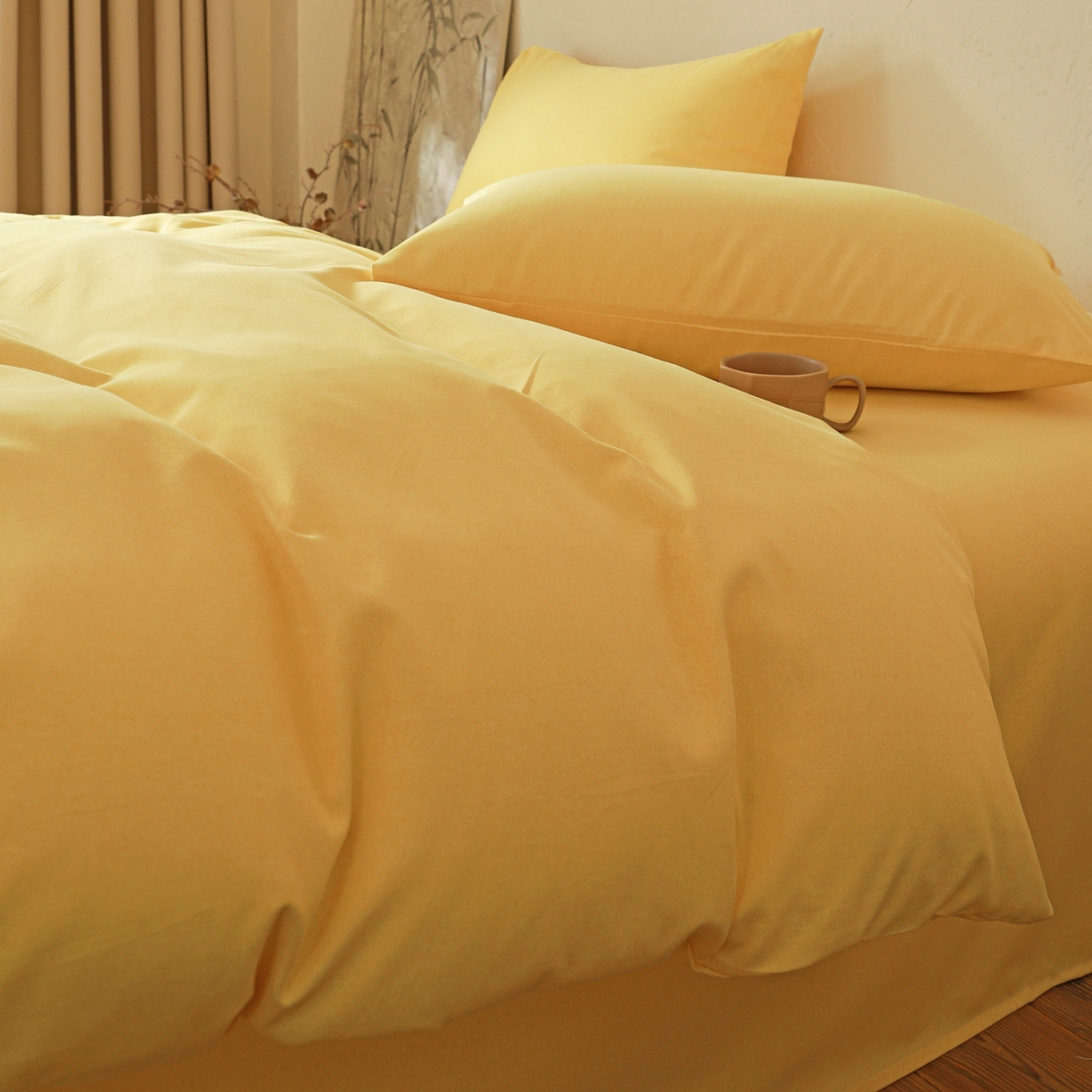 91家纺网 家纺一手货源 找家纺 小叮当家纺仓储工厂店 (买家秀 爆款花型 不断货)2025秋冬新款亲肤舒适良品磨毛四件套 肌理黄