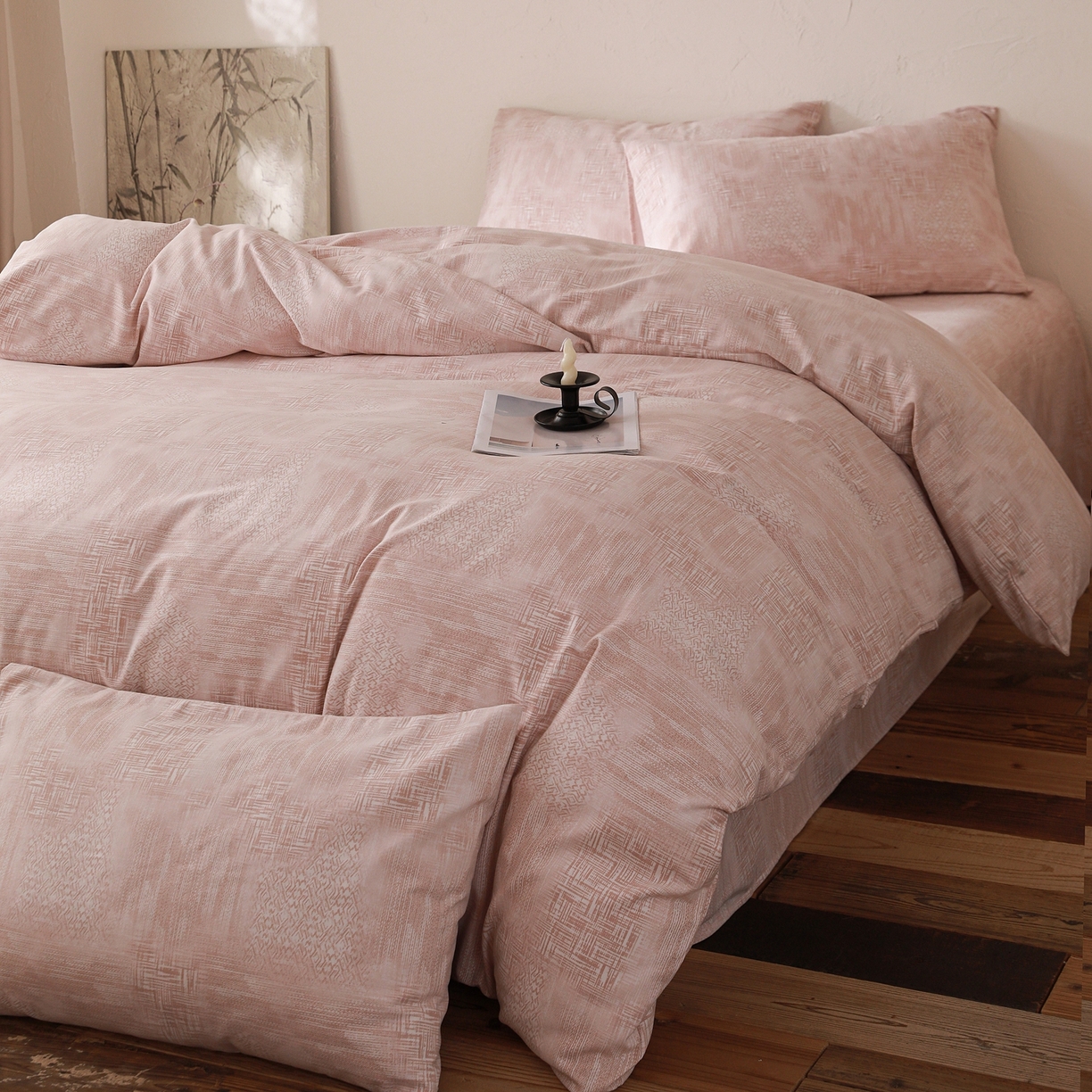 91家纺网 家纺一手货源 找家纺 小叮当家纺仓储工厂店 (买家秀 爆款花型 不断货)2025秋冬新款亲肤舒适良品磨毛四件套 雾影粉