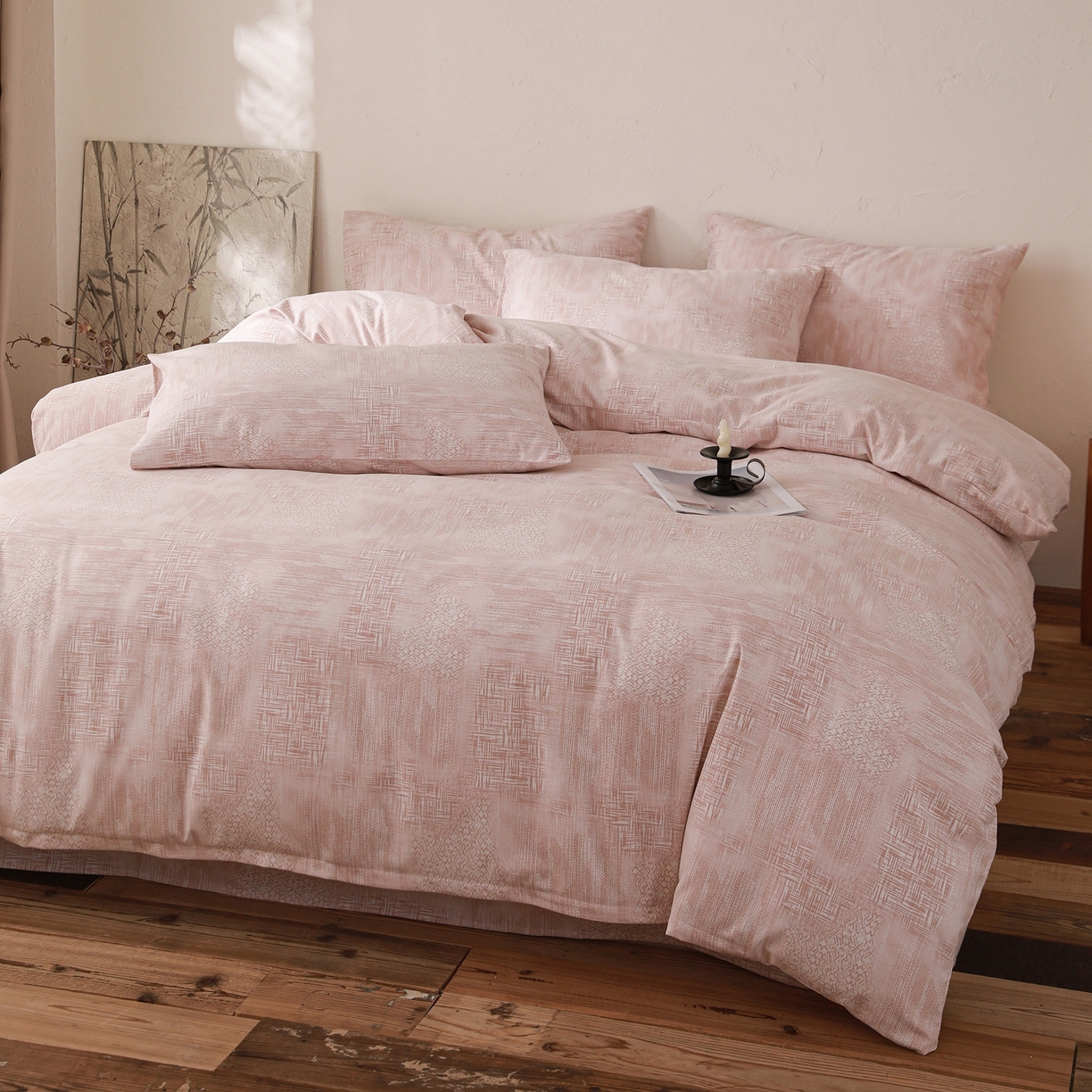 91家纺网 家纺一手货源 找家纺 小叮当家纺仓储工厂店 (买家秀 爆款花型 不断货)2025秋冬新款亲肤舒适良品磨毛四件套 雾影粉