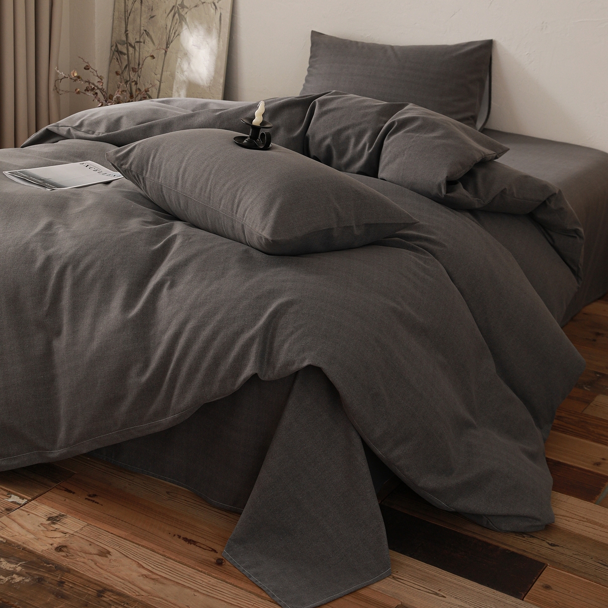 91家纺网 家纺一手货源 找家纺 小叮当家纺仓储工厂店 (买家秀 爆款花型 不断货)2025秋冬新款亲肤舒适良品磨毛四件套 玄夜灰