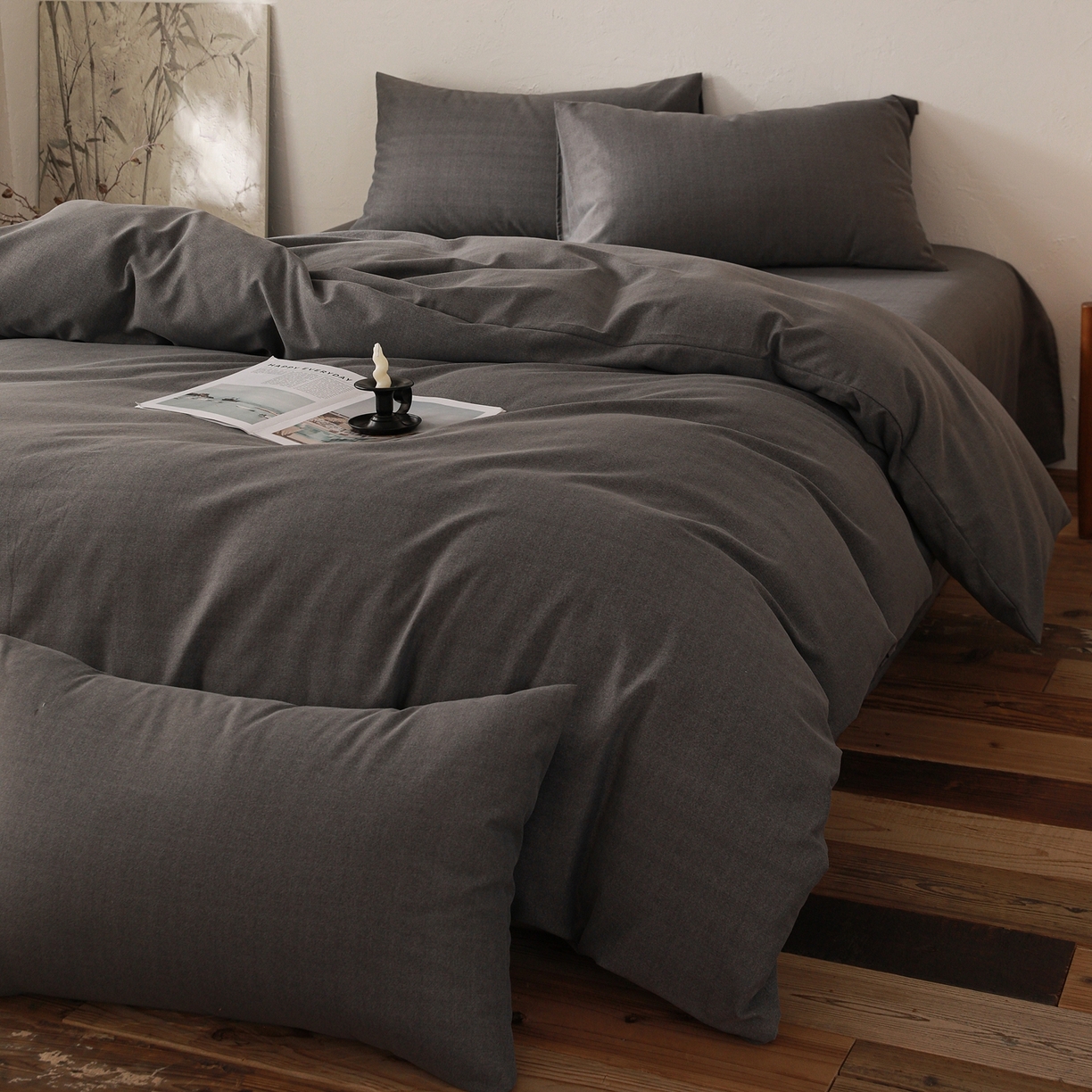 91家纺网 家纺一手货源 找家纺 小叮当家纺仓储工厂店 (买家秀 爆款花型 不断货)2025秋冬新款亲肤舒适良品磨毛四件套 玄夜灰