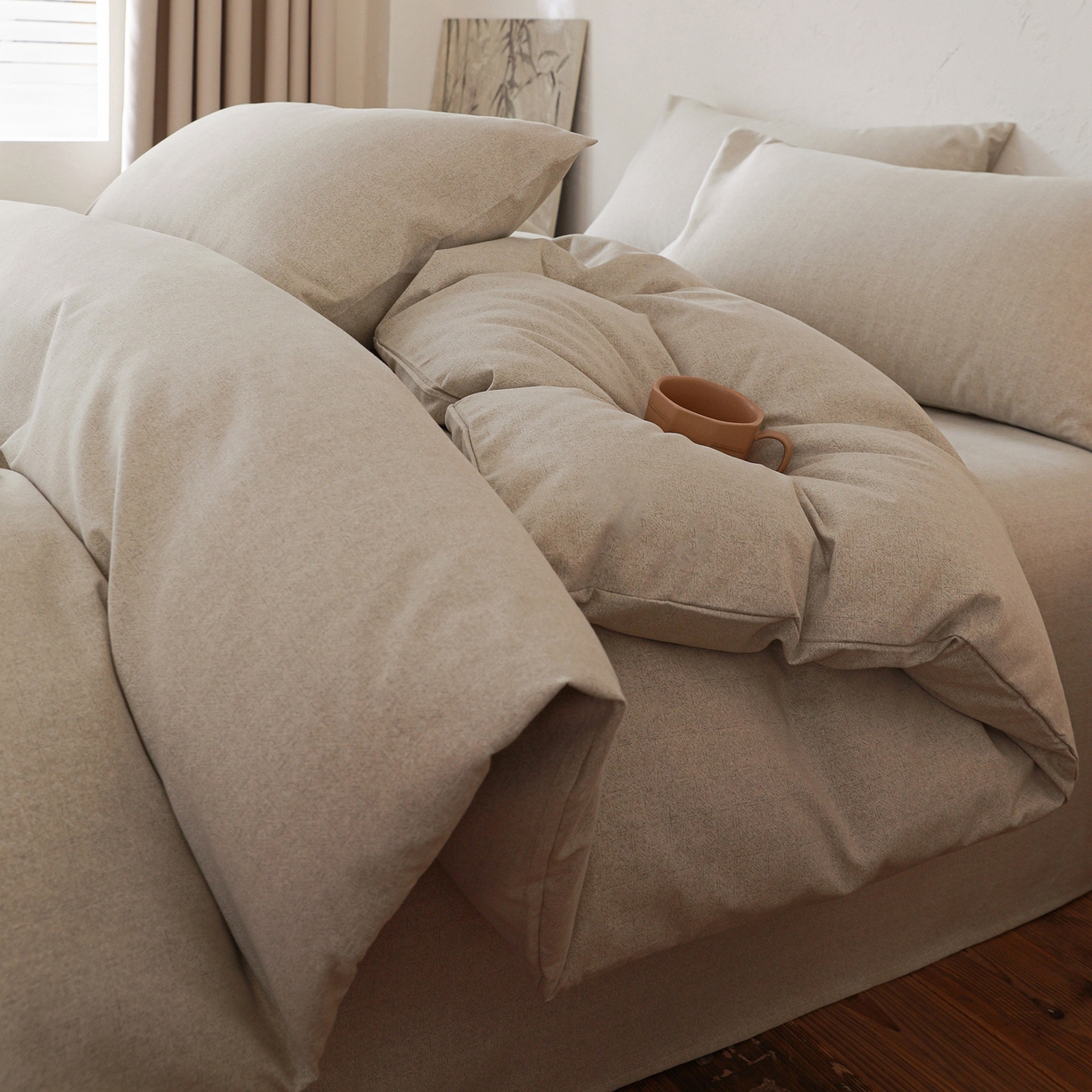 91家纺网 家纺一手货源 找家纺 小叮当家纺仓储工厂店 (买家秀 爆款花型 不断货)2025秋冬新款亲肤舒适良品磨毛四件套 肌理灰