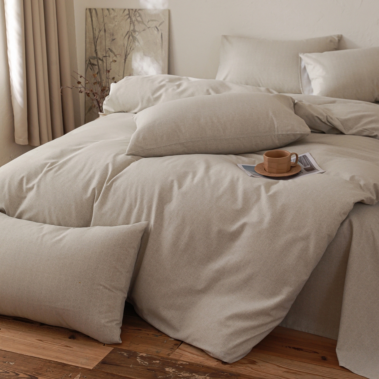 91家纺网 家纺一手货源 找家纺 小叮当家纺仓储工厂店 (买家秀 爆款花型 不断货)2025秋冬新款亲肤舒适良品磨毛四件套 肌理灰