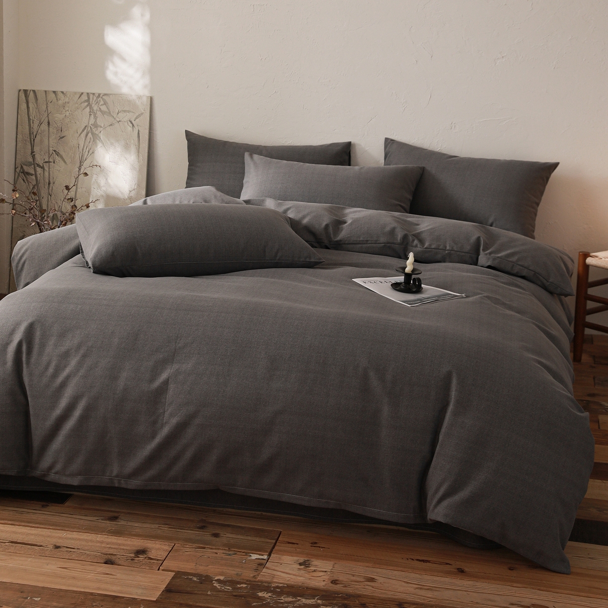 91家纺网 家纺一手货源 找家纺 小叮当家纺仓储工厂店 (买家秀 爆款花型 不断货)2025秋冬新款亲肤舒适良品磨毛四件套 玄夜灰