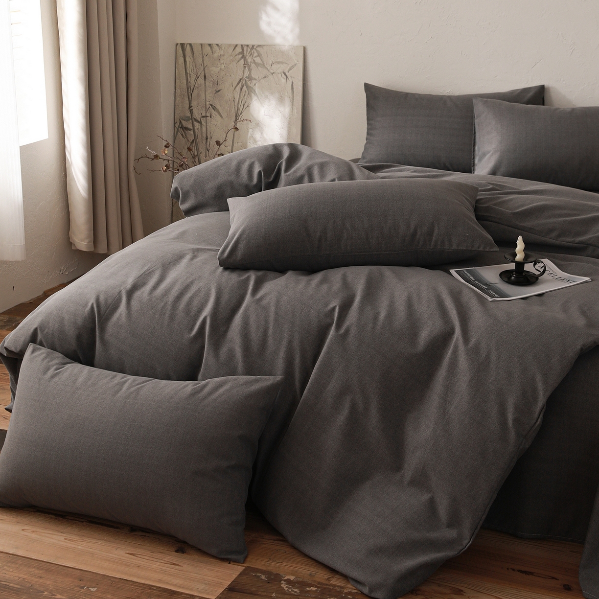 91家纺网 家纺一手货源 找家纺 小叮当家纺仓储工厂店 (买家秀 爆款花型 不断货)2025秋冬新款亲肤舒适良品磨毛四件套 玄夜灰