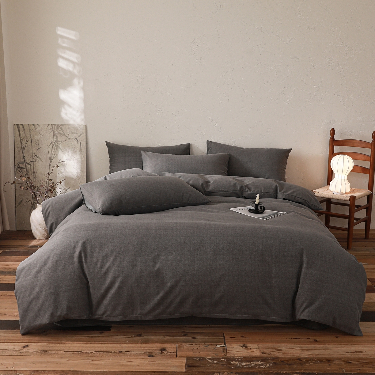 91家纺网 家纺一手货源 找家纺 小叮当家纺仓储工厂店 (买家秀 爆款花型 不断货)2025秋冬新款亲肤舒适良品磨毛四件套 玄夜灰