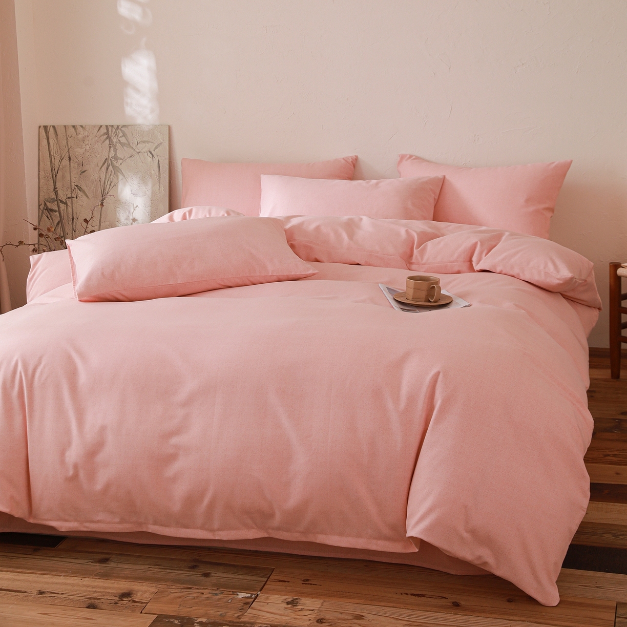 91家纺网 家纺一手货源 找家纺 小叮当家纺仓储工厂店 (买家秀 爆款花型 不断货)2025秋冬新款亲肤舒适良品磨毛四件套 肌理粉