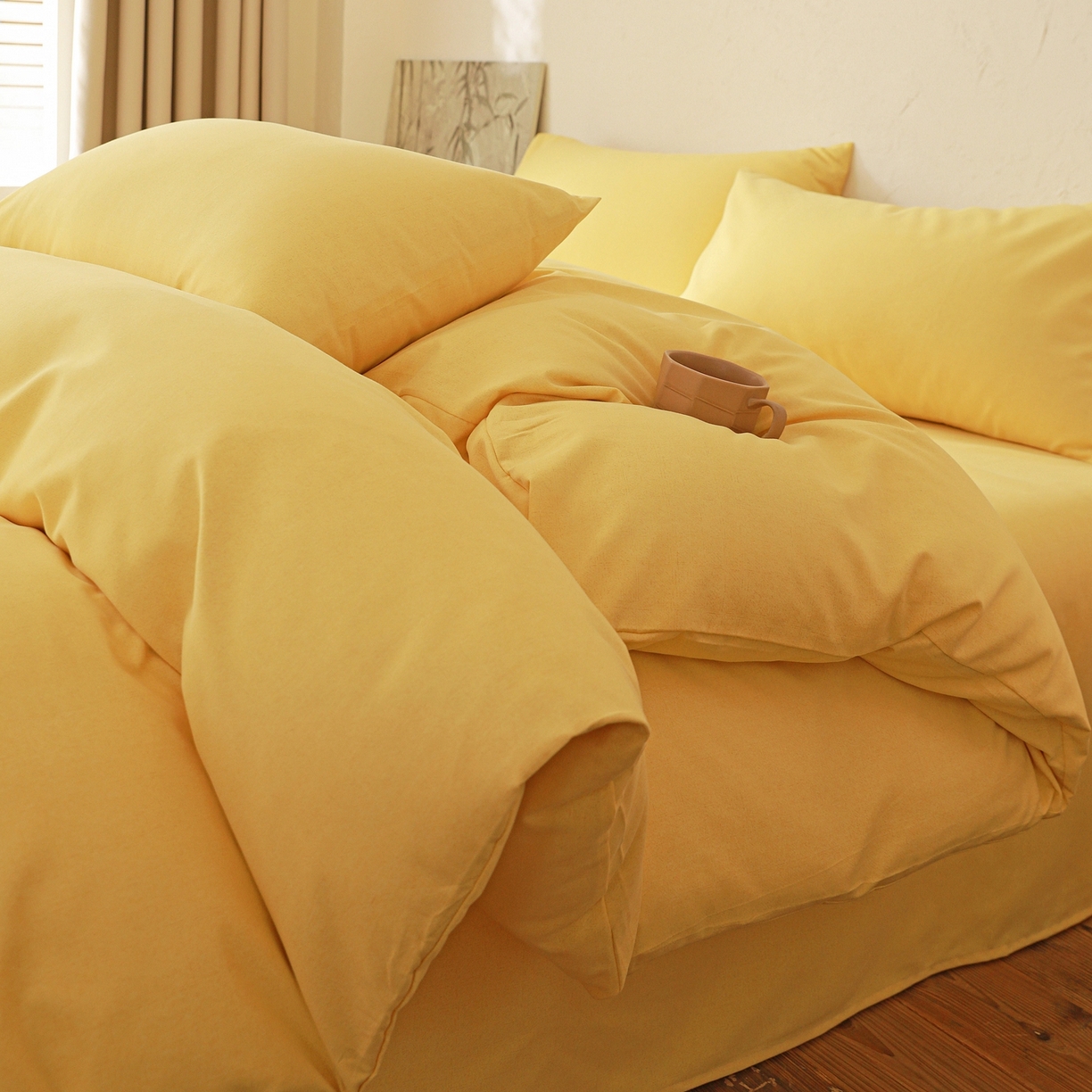 91家纺网 家纺一手货源 找家纺 小叮当家纺仓储工厂店 (买家秀 爆款花型 不断货)2025秋冬新款亲肤舒适良品磨毛四件套 肌理黄