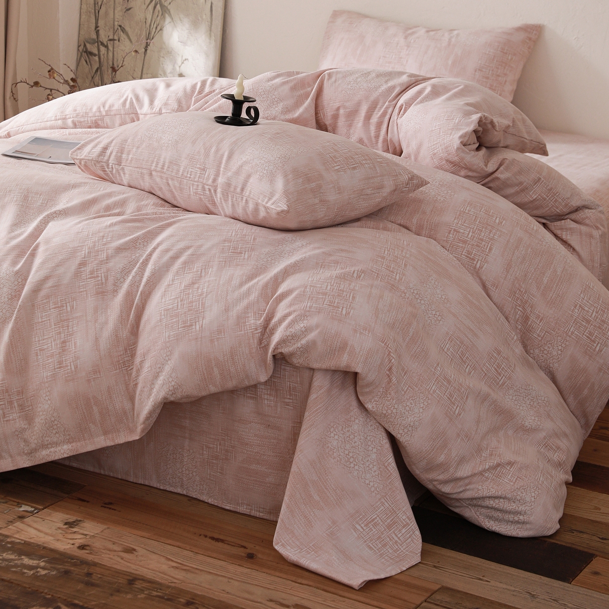 91家纺网 家纺一手货源 找家纺 小叮当家纺仓储工厂店 (买家秀 爆款花型 不断货)2025秋冬新款亲肤舒适良品磨毛四件套 雾影粉