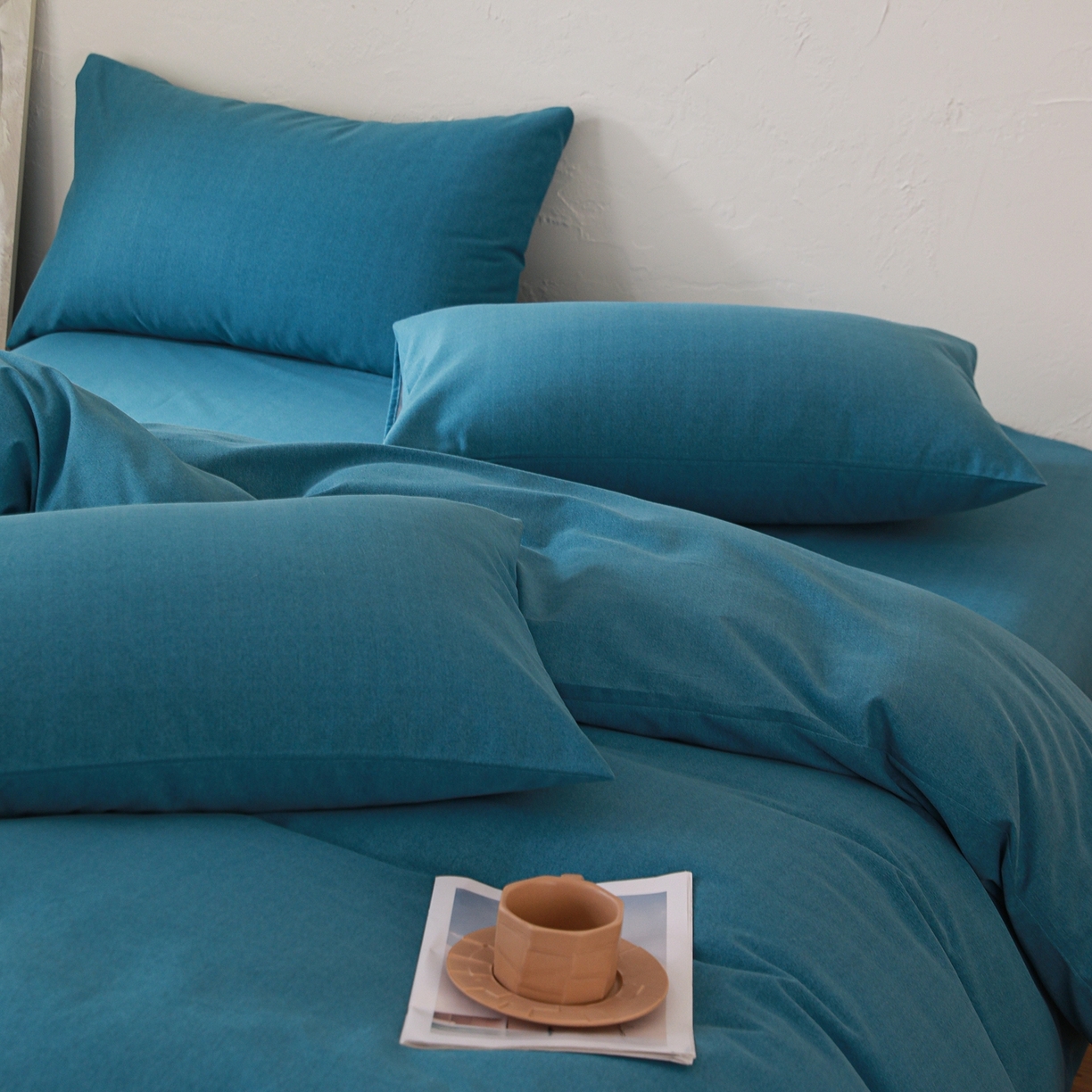 91家纺网 家纺一手货源 找家纺 小叮当家纺仓储工厂店 (买家秀 爆款花型 不断货)2025秋冬新款亲肤舒适良品磨毛四件套 肌理蓝