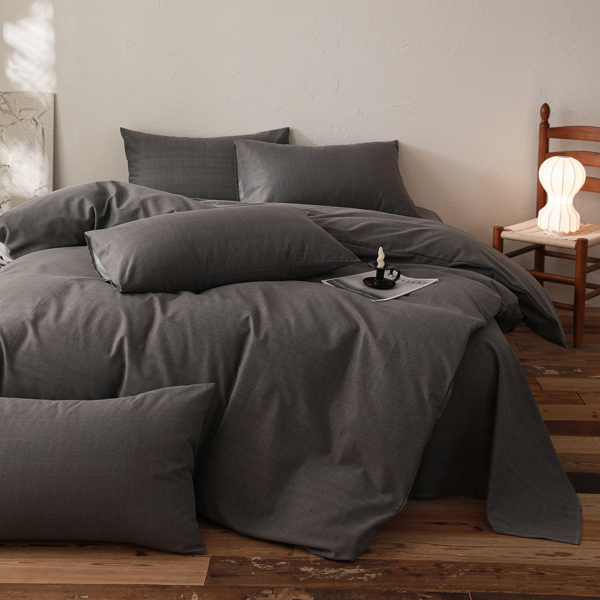 91家纺网 家纺一手货源 找家纺 小叮当家纺仓储工厂店 (买家秀 爆款花型 不断货)2025秋冬新款亲肤舒适良品磨毛四件套 玄夜灰