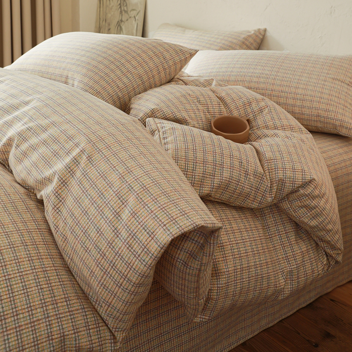 91家纺网 家纺一手货源 找家纺 小叮当家纺仓储工厂店 (买家秀 爆款花型 不断货)2025秋冬新款亲肤舒适良品磨毛四件套 律动格