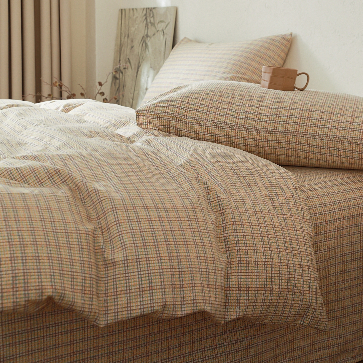 91家纺网 家纺一手货源 找家纺 小叮当家纺仓储工厂店 (买家秀 爆款花型 不断货)2025秋冬新款亲肤舒适良品磨毛四件套 律动格