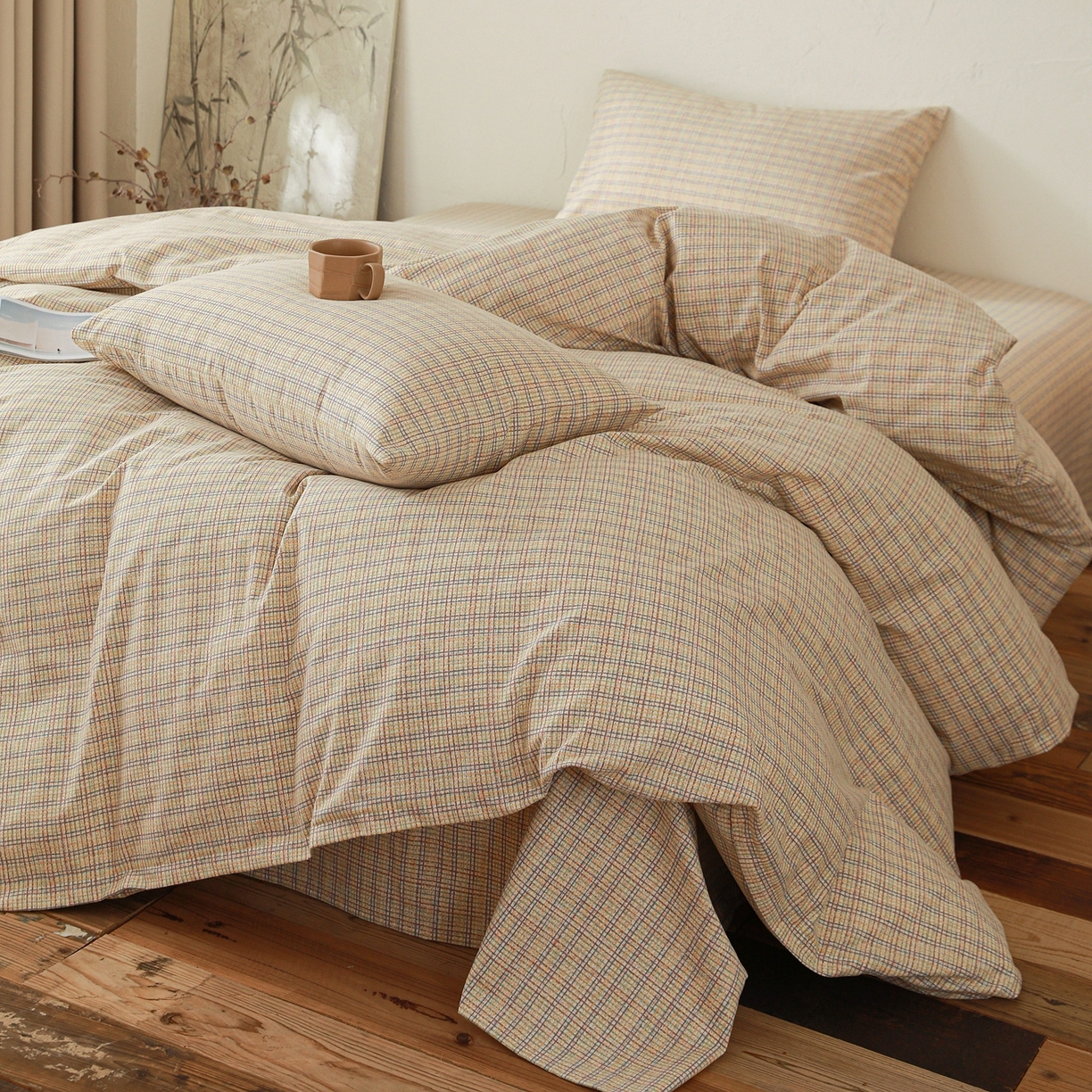 91家纺网 家纺一手货源 找家纺 小叮当家纺仓储工厂店 (买家秀 爆款花型 不断货)2025秋冬新款亲肤舒适良品磨毛四件套 律动格