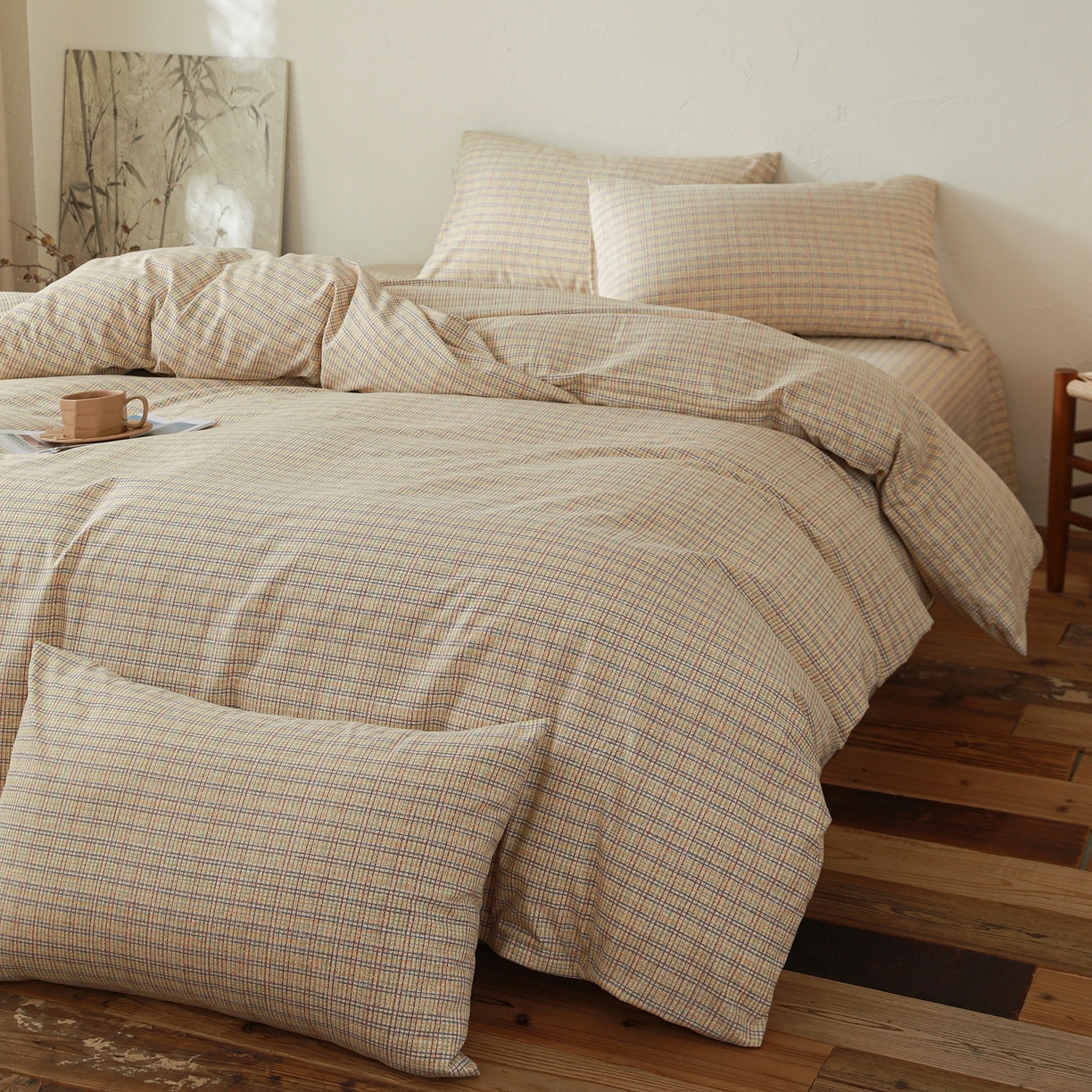 91家纺网 家纺一手货源 找家纺 小叮当家纺仓储工厂店 (买家秀 爆款花型 不断货)2025秋冬新款亲肤舒适良品磨毛四件套 律动格