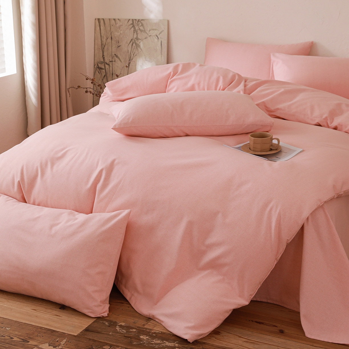 91家纺网 家纺一手货源 找家纺 小叮当家纺仓储工厂店 (买家秀 爆款花型 不断货)2025秋冬新款亲肤舒适良品磨毛四件套 肌理粉