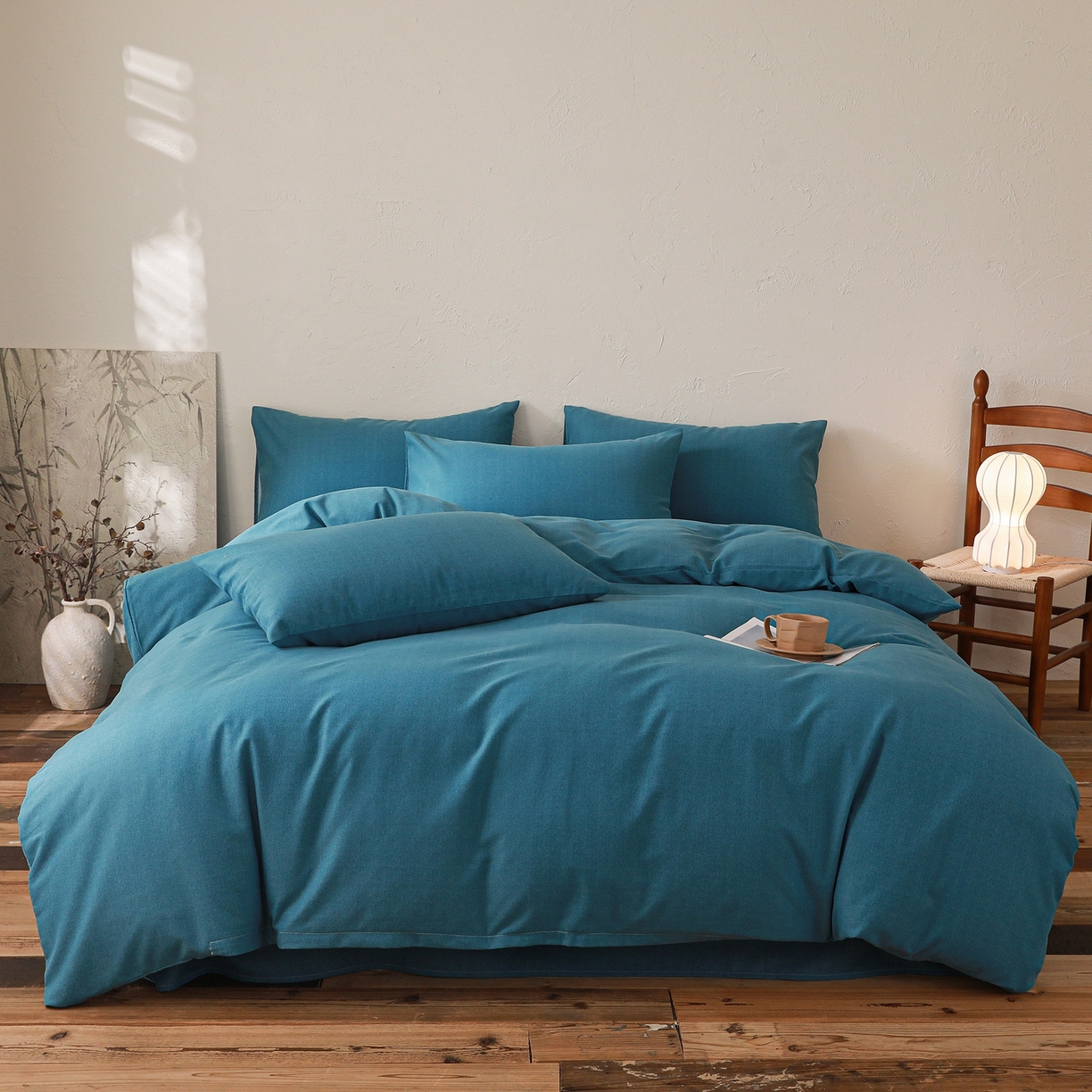 91家纺网 家纺一手货源 找家纺 小叮当家纺仓储工厂店 (买家秀 爆款花型 不断货)2025秋冬新款亲肤舒适良品磨毛四件套 肌理蓝