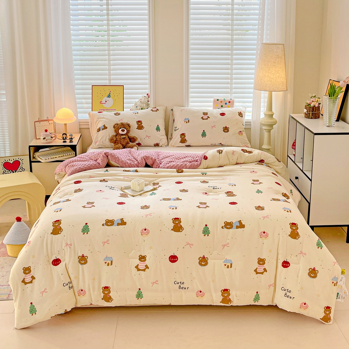 91家纺网 家纺一手货源 找家纺 小叮当家纺仓储工厂店 2025新款A类母婴级宝宝被子牛奶丝针织棉豆豆被豆豆被子儿童婴童大豆被精品买家秀 蛋糕熊