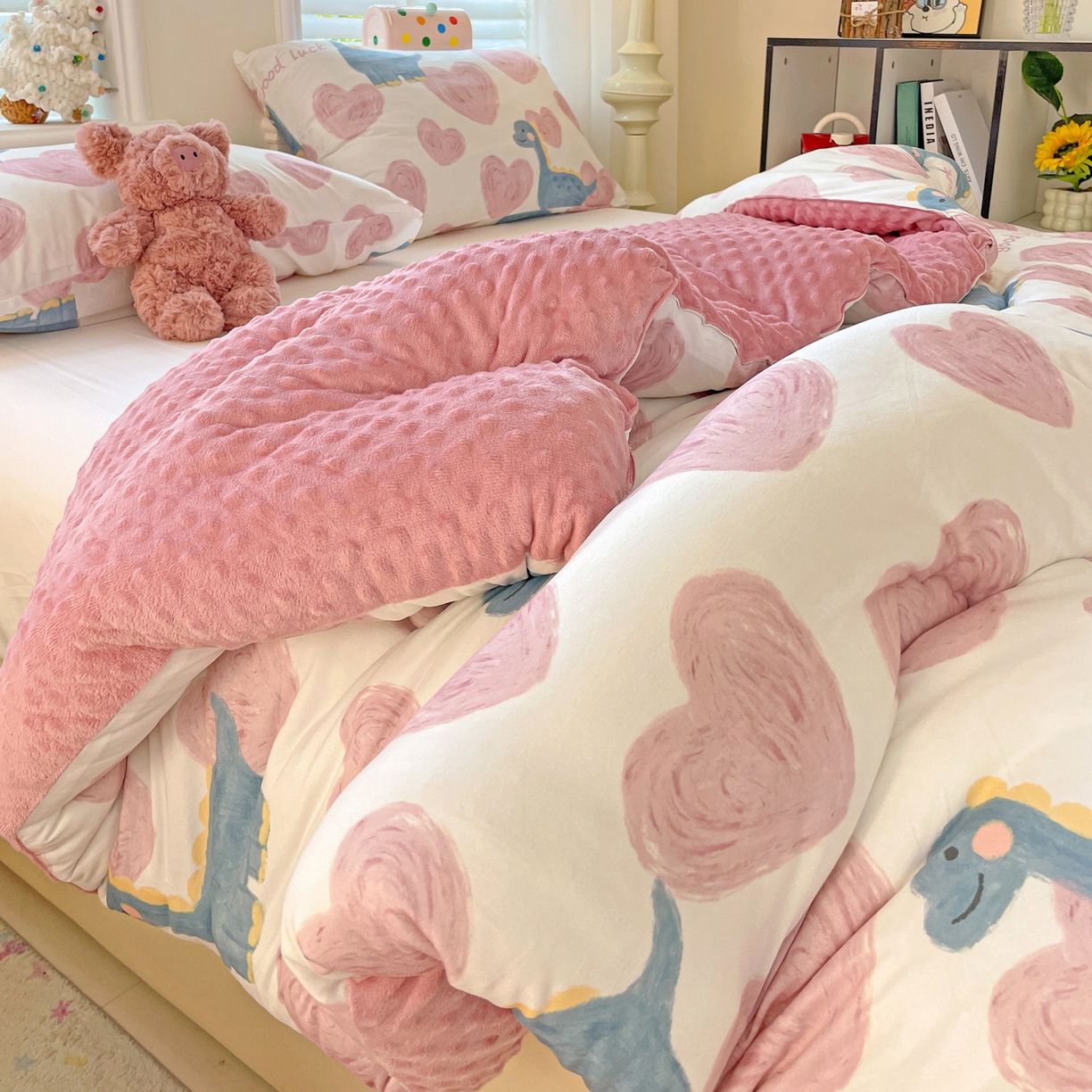 小叮当家纺仓储工厂店 2025新款A类母婴级宝宝被子牛奶丝针织棉豆豆被豆豆被子儿童婴童大豆被精品买家秀 爱心恐龙