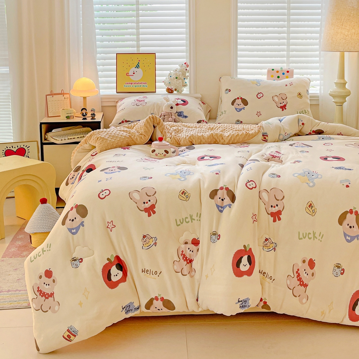 91家纺网 家纺一手货源 找家纺 小叮当家纺仓储工厂店 2025新款A类母婴级宝宝被子牛奶丝针织棉豆豆被豆豆被子儿童婴童大豆被精品买家秀 苹果乐园