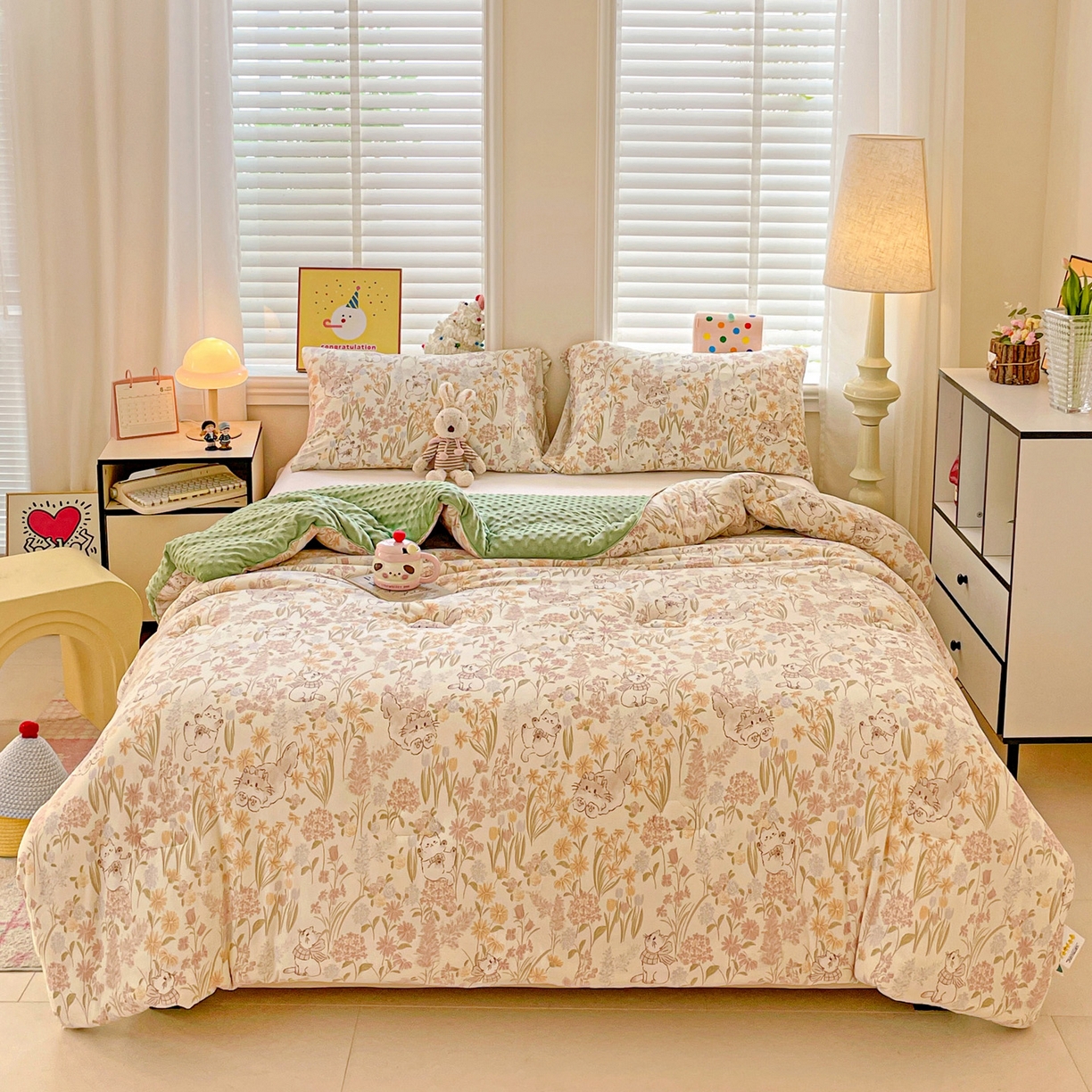 91家纺网 家纺一手货源 找家纺 小叮当家纺仓储工厂店 2025新款A类母婴级宝宝被子牛奶丝针织棉豆豆被豆豆被子儿童婴童大豆被精品买家秀 花间小猫