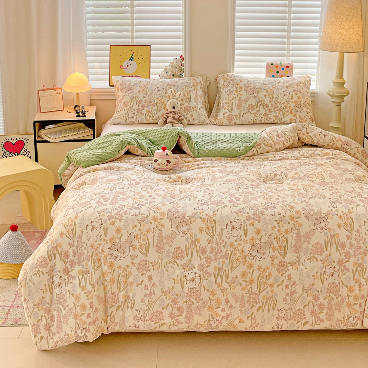 91家纺网 家纺一手货源 找家纺 小叮当家纺仓储工厂店 2025新款A类母婴级宝宝被子牛奶丝针织棉豆豆被豆豆被子儿童婴童大豆被精品买家秀 花间小猫