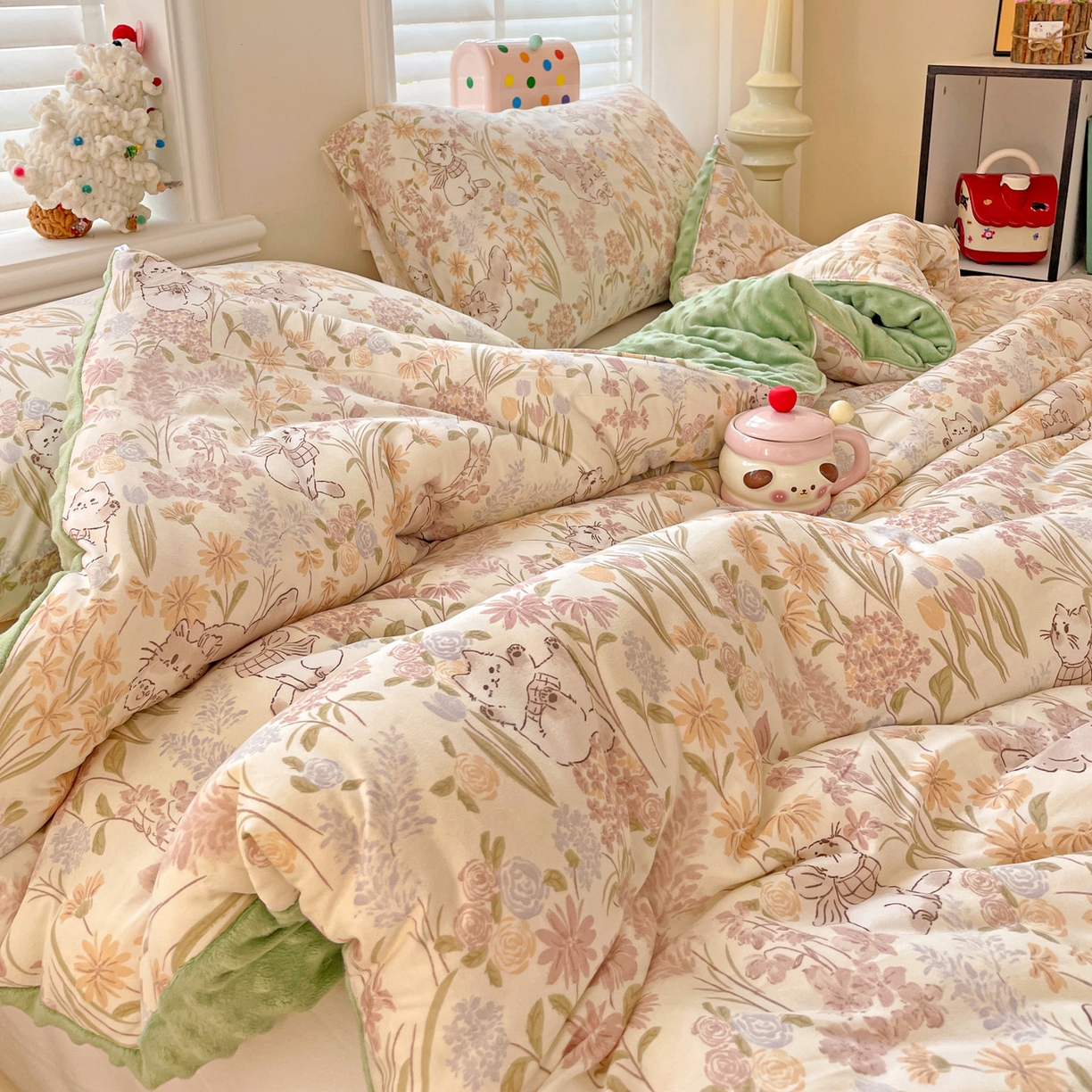 91家纺网 家纺一手货源 找家纺 小叮当家纺仓储工厂店 2025新款A类母婴级宝宝被子牛奶丝针织棉豆豆被豆豆被子儿童婴童大豆被精品买家秀 花间小猫