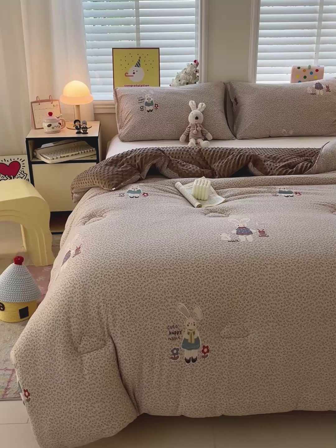 91家纺网 家纺一手货源 找家纺 小叮当家纺仓储工厂店 2025新款A类母婴级宝宝被子牛奶丝针织棉豆豆被豆豆被子儿童婴童大豆被精品买家秀 花间兔