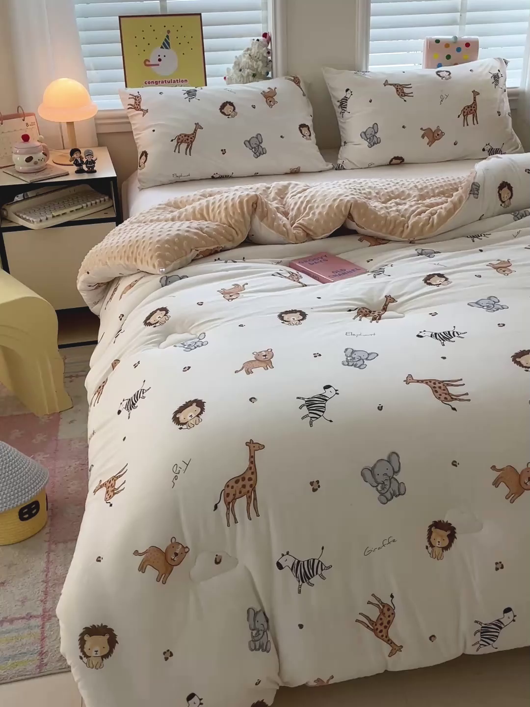 91家纺网 家纺一手货源 找家纺 小叮当家纺仓储工厂店 2025新款A类母婴级宝宝被子牛奶丝针织棉豆豆被豆豆被子儿童婴童大豆被精品买家秀 动物乐园