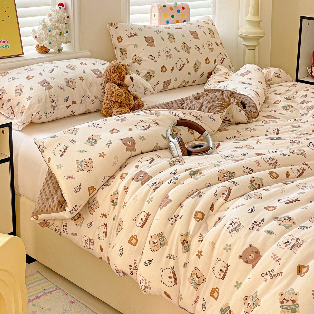 91家纺网 家纺一手货源 找家纺 小叮当家纺仓储工厂店 2025新款A类母婴级宝宝被子牛奶丝针织棉豆豆被豆豆被子儿童婴童大豆被精品买家秀 可爱熊