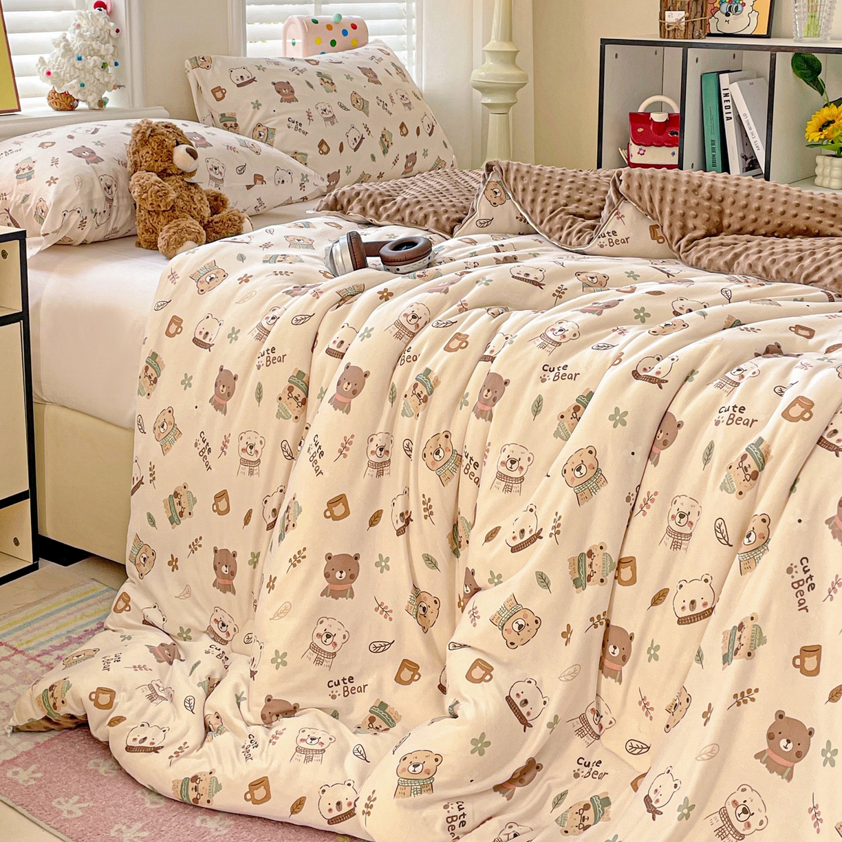 91家纺网 家纺一手货源 找家纺 小叮当家纺仓储工厂店 2025新款A类母婴级宝宝被子牛奶丝针织棉豆豆被豆豆被子儿童婴童大豆被精品买家秀 可爱熊