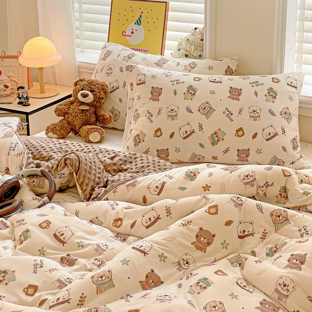 91家纺网 家纺一手货源 找家纺 小叮当家纺仓储工厂店 2025新款A类母婴级宝宝被子牛奶丝针织棉豆豆被豆豆被子儿童婴童大豆被精品买家秀 可爱熊