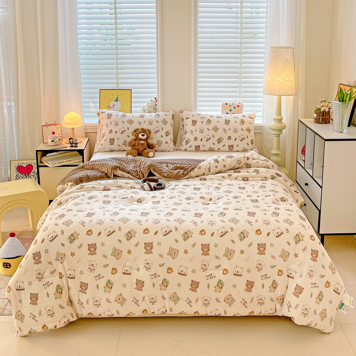 91家纺网 家纺一手货源 找家纺 小叮当家纺仓储工厂店 2025新款A类母婴级宝宝被子牛奶丝针织棉豆豆被豆豆被子儿童婴童大豆被精品买家秀 可爱熊