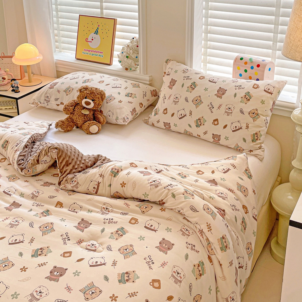 91家纺网 家纺一手货源 找家纺 小叮当家纺仓储工厂店 2025新款A类母婴级宝宝被子牛奶丝针织棉豆豆被豆豆被子儿童婴童大豆被精品买家秀 可爱熊