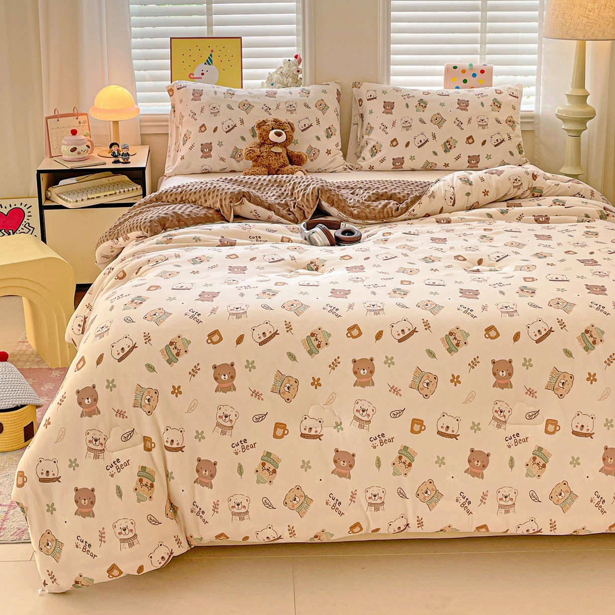 91家纺网 家纺一手货源 找家纺 小叮当家纺仓储工厂店 2025新款A类母婴级宝宝被子牛奶丝针织棉豆豆被豆豆被子儿童婴童大豆被精品买家秀 可爱熊