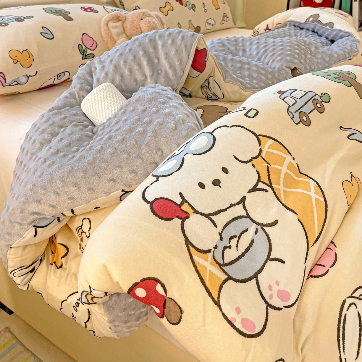 小叮当家纺仓储工厂店 2025新款A类母婴级宝宝被子牛奶丝针织棉豆豆被豆豆被子儿童婴童大豆被精品买家秀 快乐时光