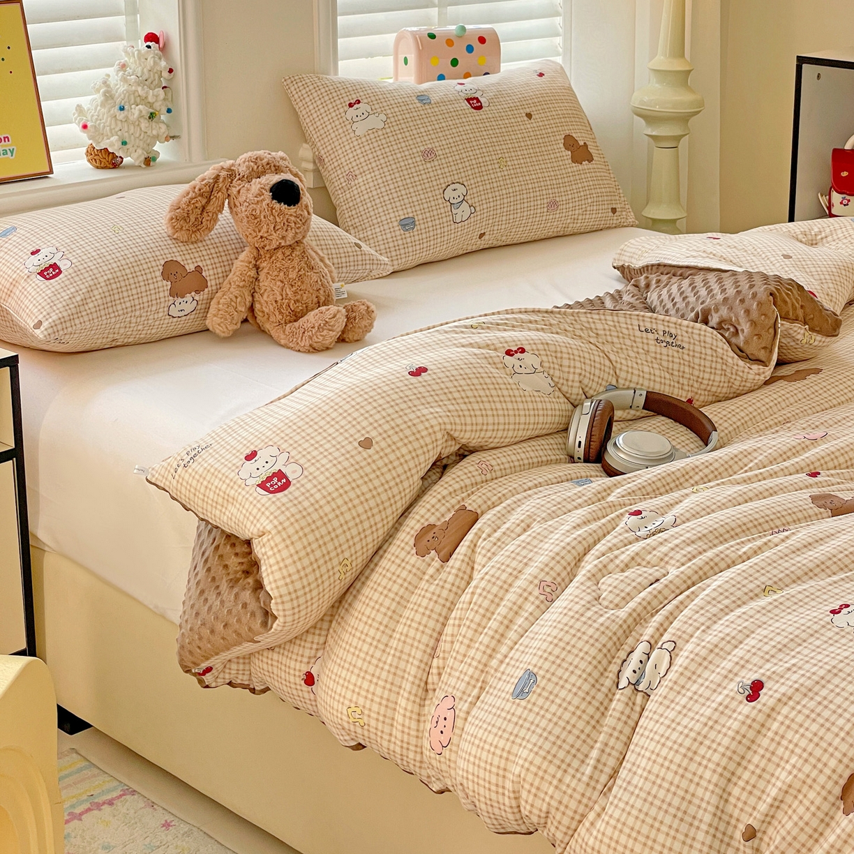 91家纺网 家纺一手货源 找家纺 小叮当家纺仓储工厂店 2025新款A类母婴级宝宝被子牛奶丝针织棉豆豆被豆豆被子儿童婴童大豆被精品买家秀 音乐小狗