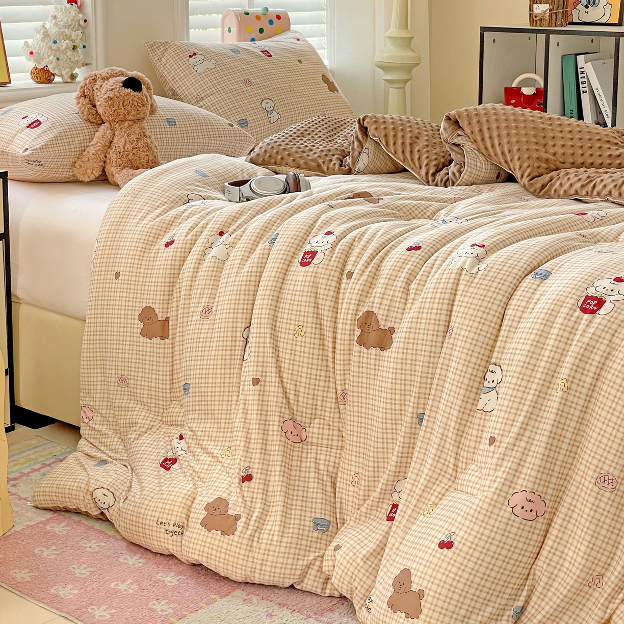 91家纺网 家纺一手货源 找家纺 小叮当家纺仓储工厂店 2025新款A类母婴级宝宝被子牛奶丝针织棉豆豆被豆豆被子儿童婴童大豆被精品买家秀 音乐小狗