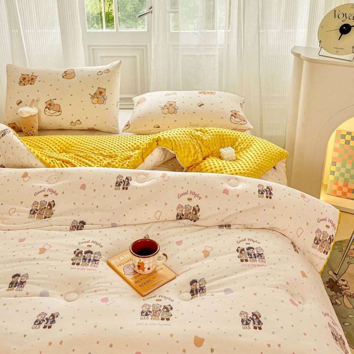 91家纺网 家纺一手货源 找家纺 小叮当家纺仓储工厂店 2025新款A类母婴级宝宝被子牛奶丝针织棉豆豆被豆豆被子儿童婴童大豆被精品买家秀 三只小熊（牛奶针织-豆豆被）