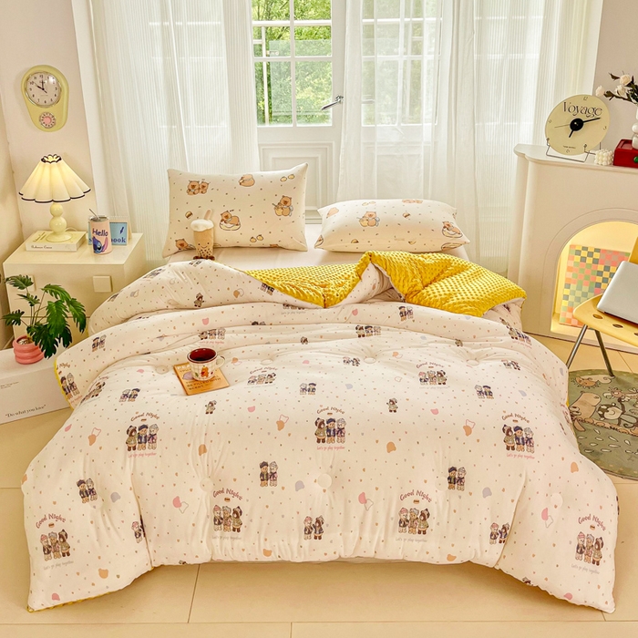 91家纺网 家纺一手货源 找家纺 小叮当家纺仓储工厂店 2025新款A类母婴级宝宝被子牛奶丝针织棉豆豆被豆豆被子儿童婴童大豆被精品买家秀 三只小熊（牛奶针织-豆豆被）